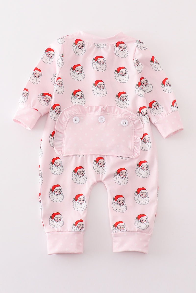 Pink Christmas Santa Claus Zipper Girl Romper