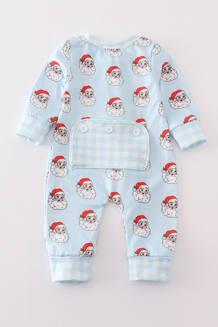 Blue Christmas Santa Claus Zipper  Unisex Romper