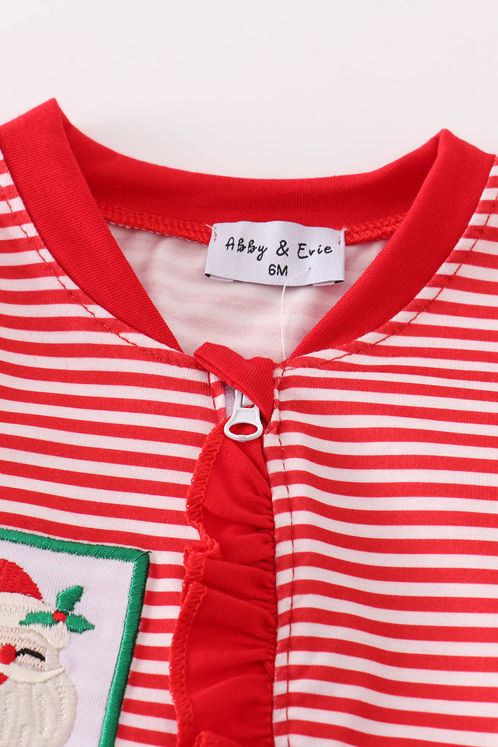 Red Stripe Christmas Santa Claus Zipper Girl Romper