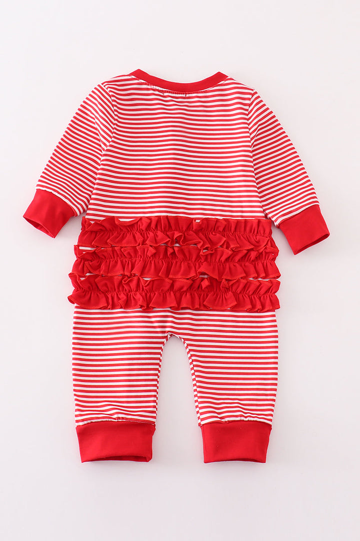 Red Stripe Christmas Santa Claus Zipper Girl Romper