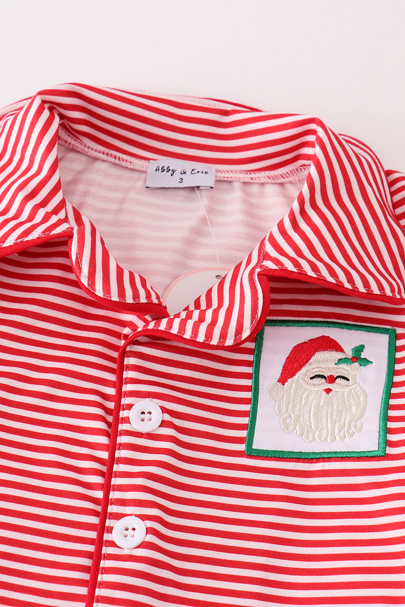 Red Stripe Christmas Santa Claus Embroidery Boy Pajamas Set