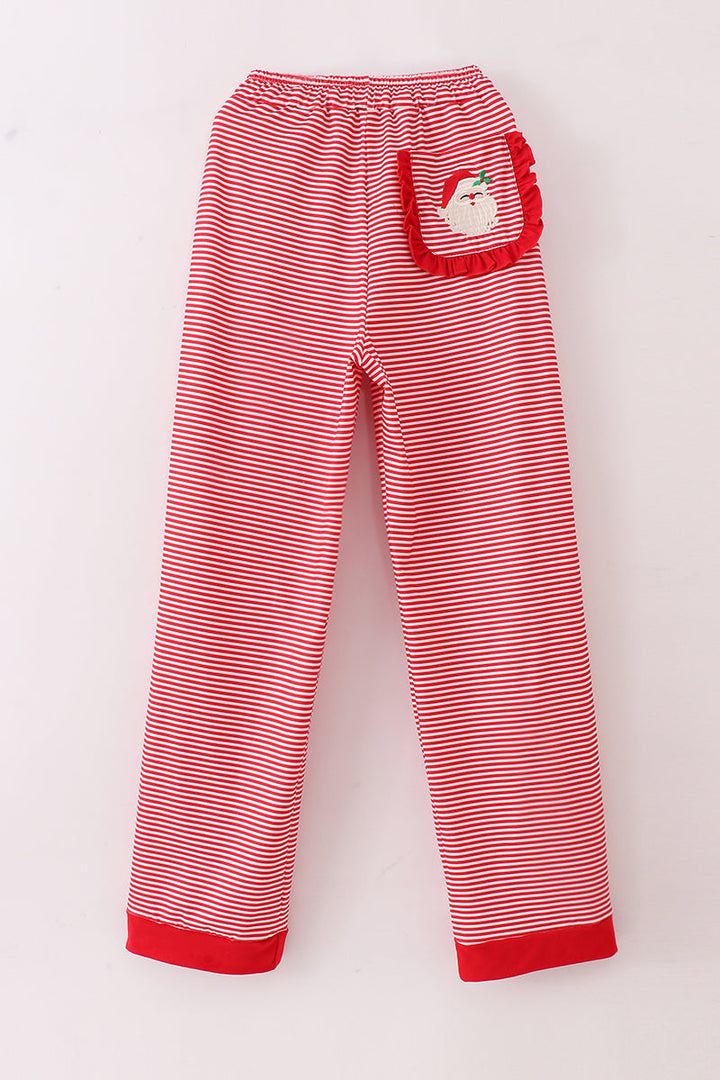 Red Stripe Christmas Santa Claus Embroidery Women Pajamas Pants