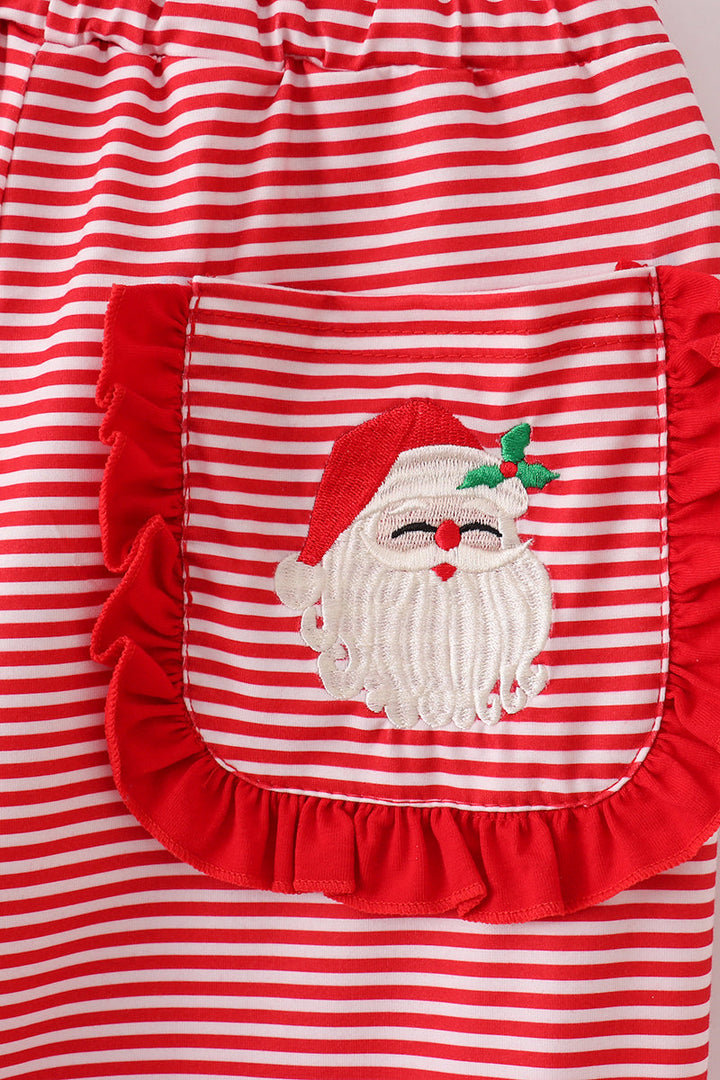 Red Stripe Christmas Santa Claus Embroidery Women Pajamas Pants