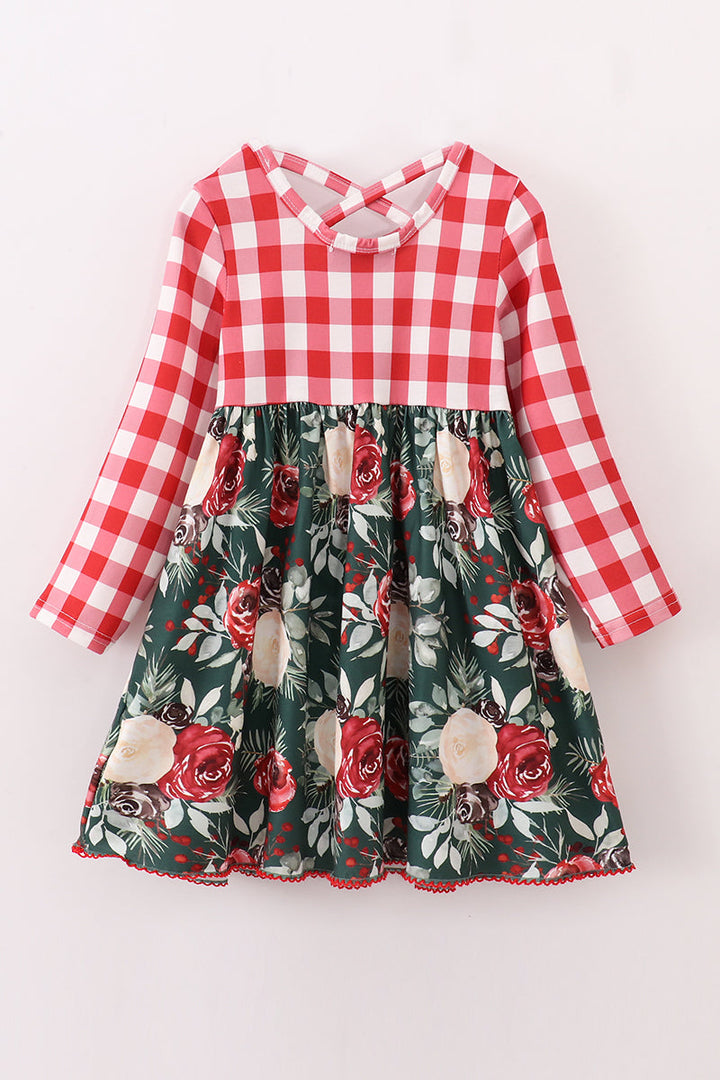 Red Floral Gingham Mom&me Dress