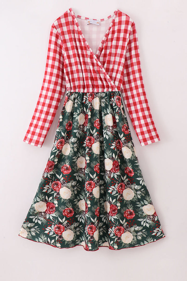 Red Floral Gingham Mom&me Dress