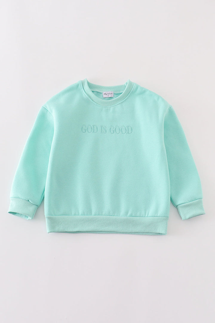 Blue God Is Good Embroidery Mom&me Fleece Sweatshirt