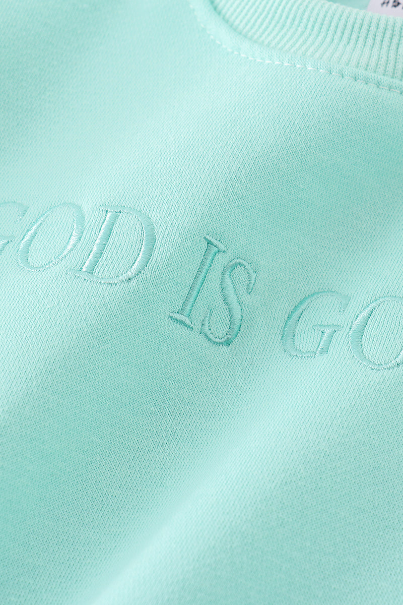 Blue God Is Good Embroidery Mom&me Fleece Sweatshirt