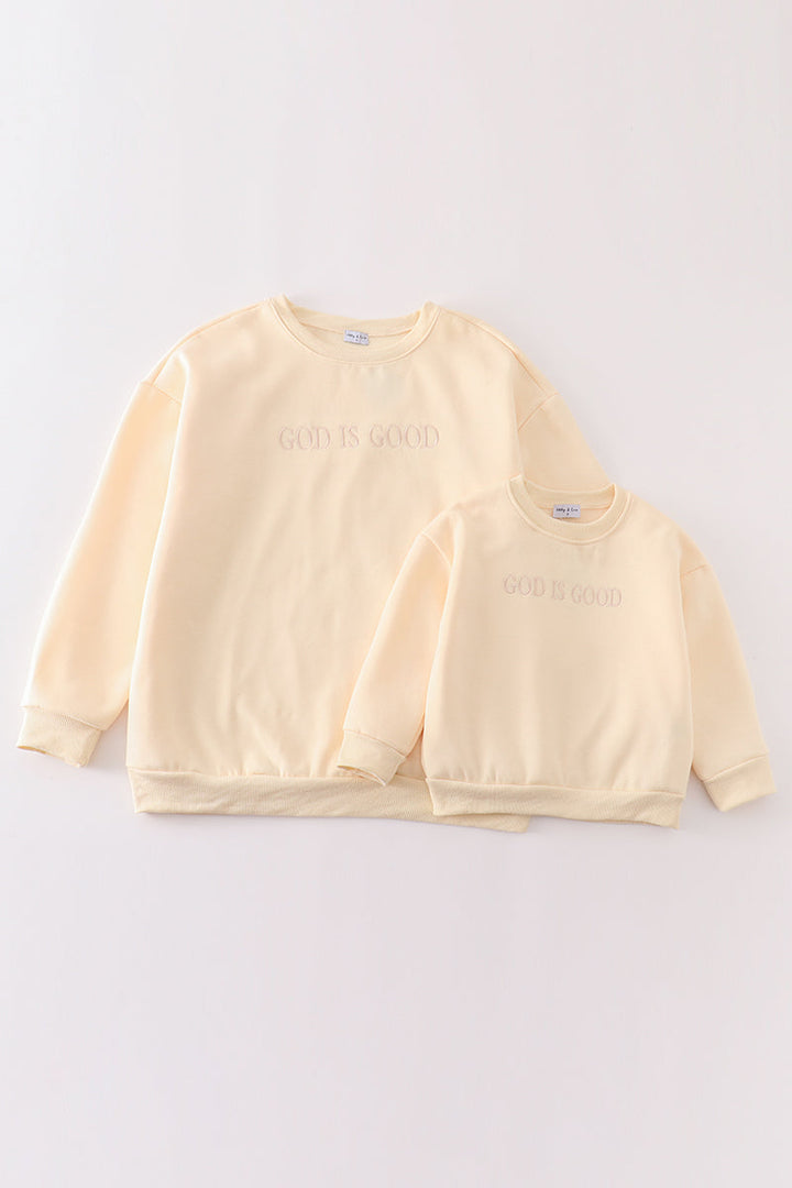 Cream God Is Good Embroidery Mom&me Fleece Sweatshirt