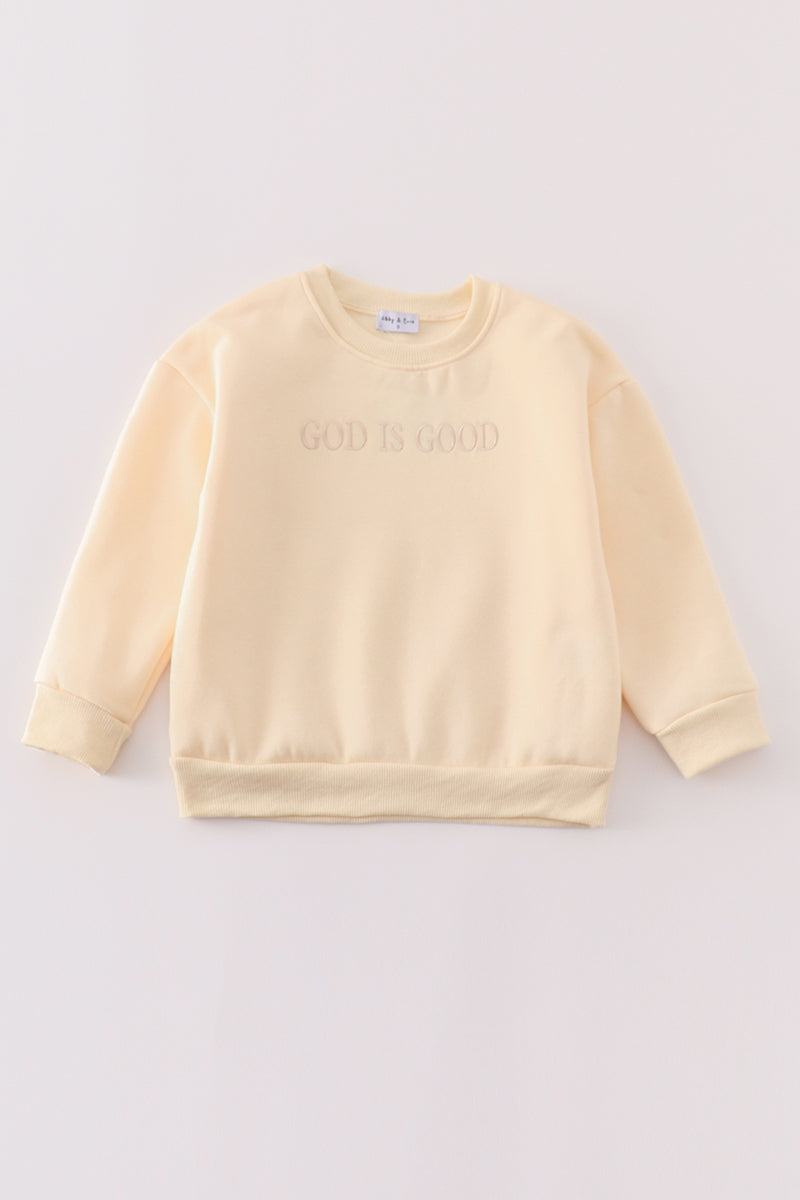 Cream God Is Good Embroidery Mom&me Fleece Sweatshirt