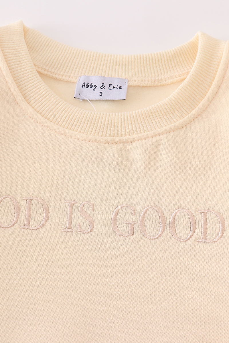 Cream God Is Good Embroidery Mom&me Fleece Sweatshirt