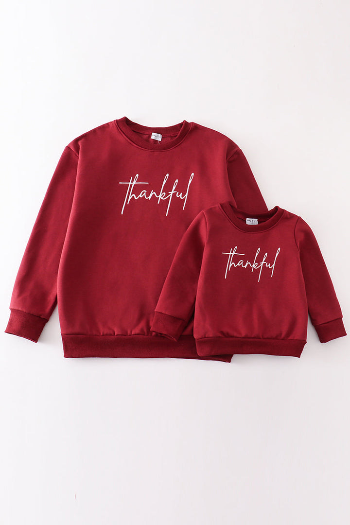 Maroon Thankful Fleece Mom&me Sweatshirt