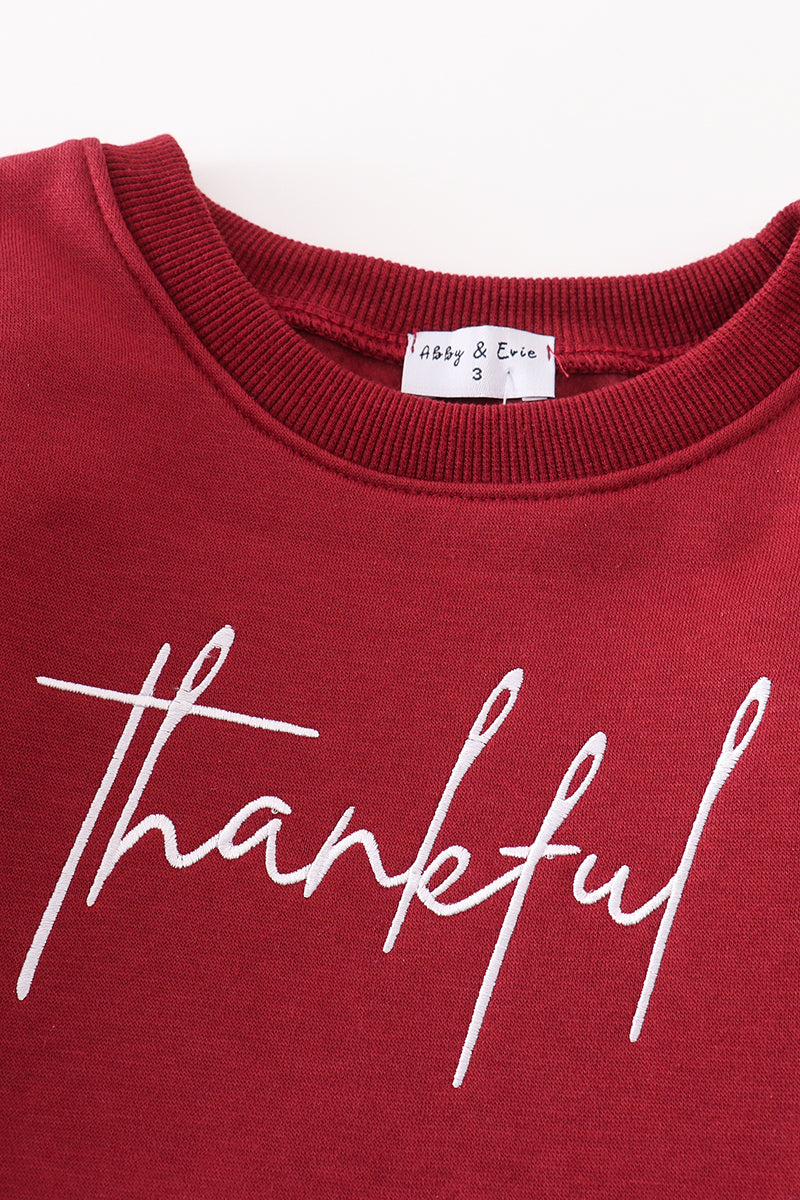 Maroon Thankful Fleece Mom&me Sweatshirt