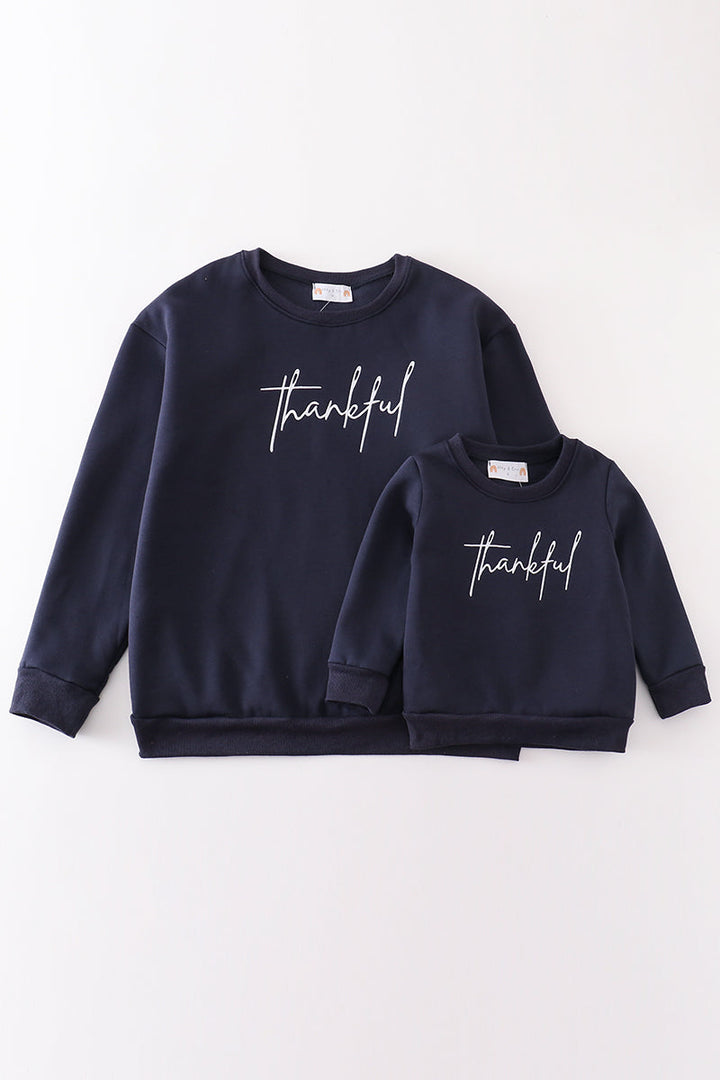 Navy Thankful Fleece Mom&me Sweatshirt