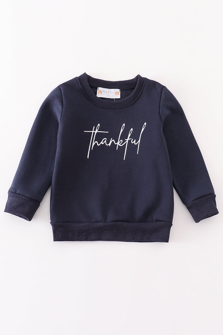 Navy Thankful Fleece Mom&me Sweatshirt