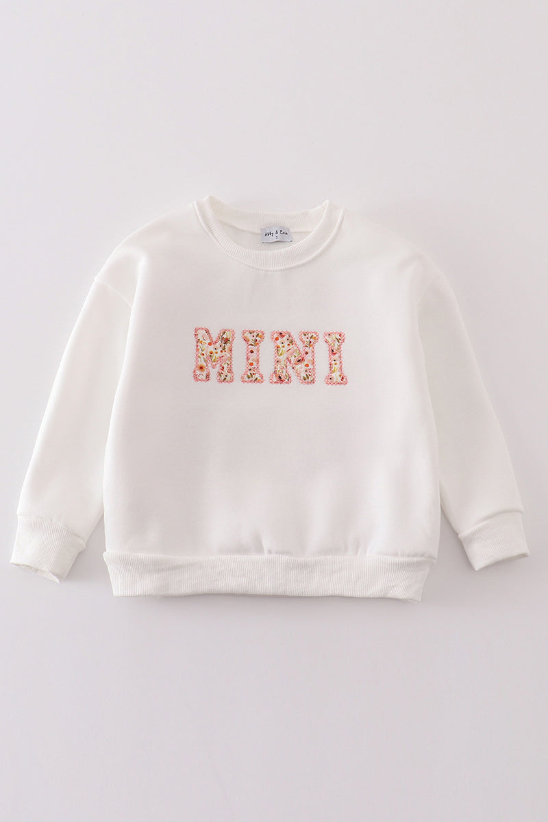 White Mama&mini Applique Fleece Mom&me Sweatshirt