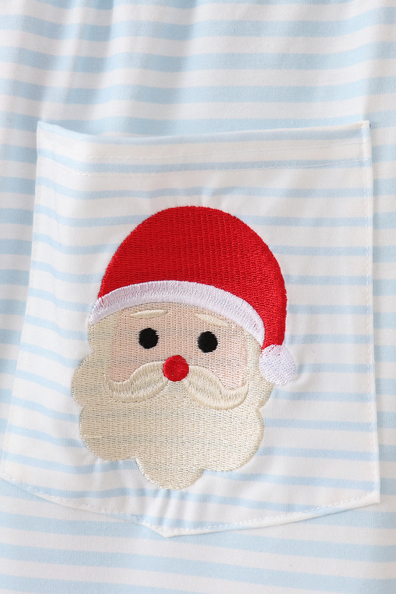 Blue Stripe Christmas Santa Claus Embroidery Men Pajamas Pants