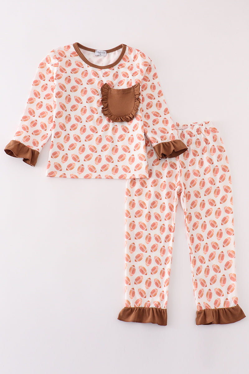 Brown Football Game Day Embroidery Girl Set