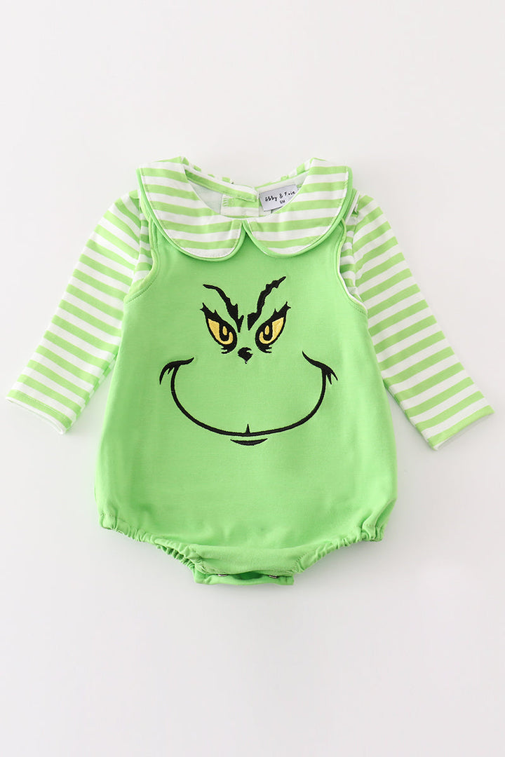 Green Grinch Embroidery Boy Bubble Set