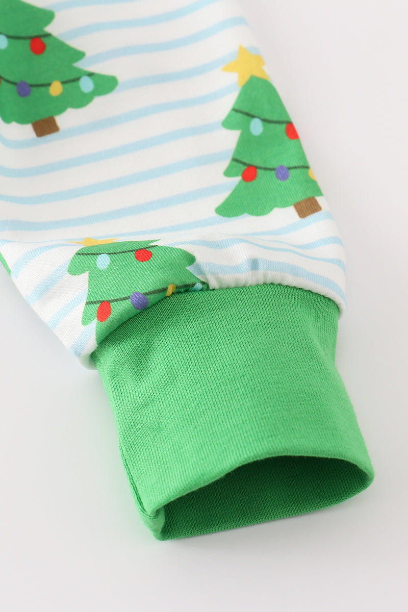 Green Christmas Tree Print Zip Romper