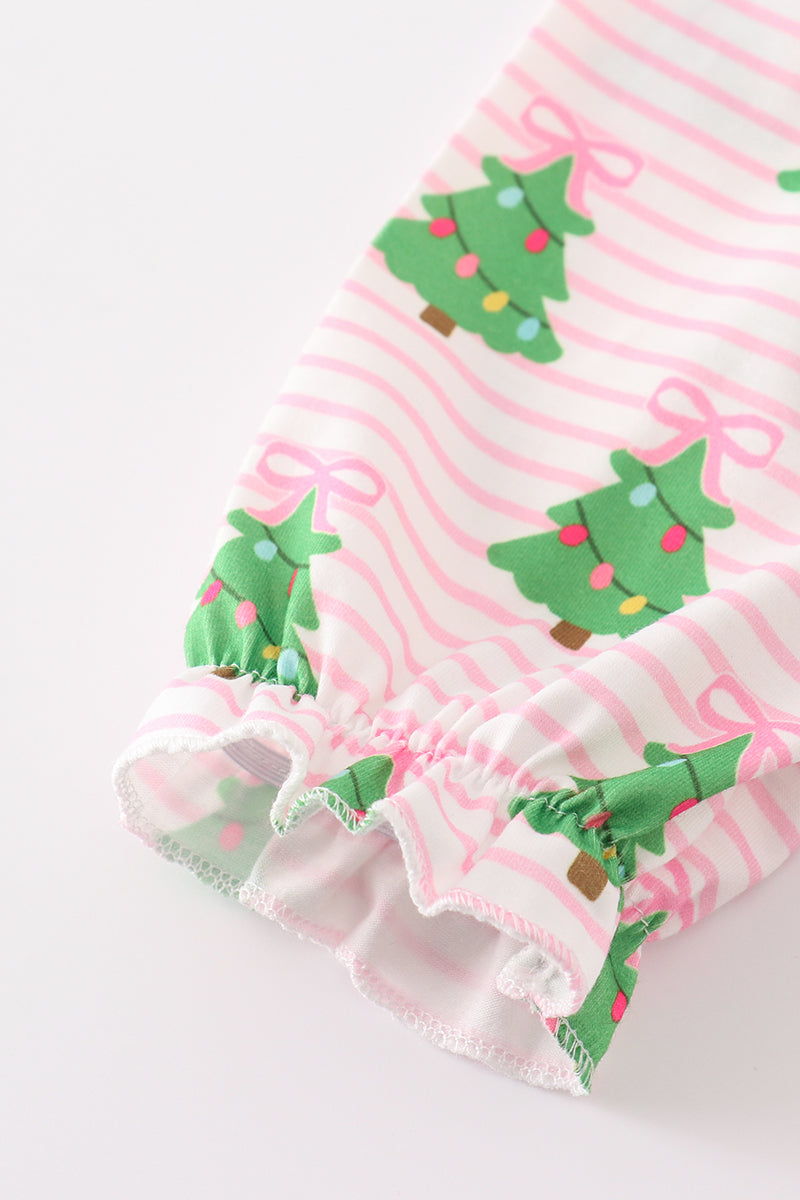 Green Christmas Tree Print Ruffle Girl Gown