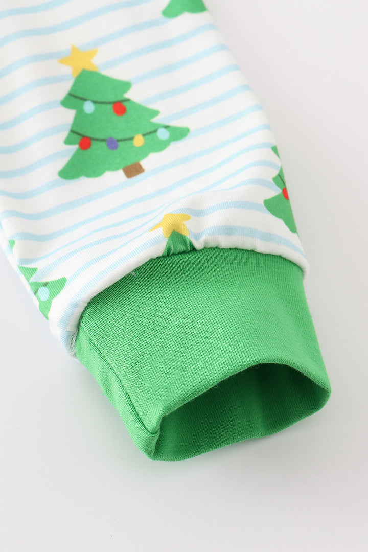 Green Christmas Tree Print Ruffle Boy Pajamas Set