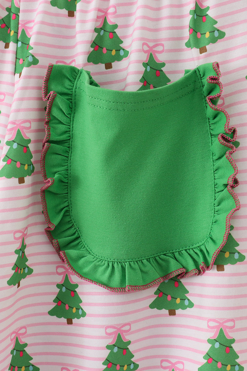 Green Christmas Tree Print Ruffle Mom Pajamas Pants