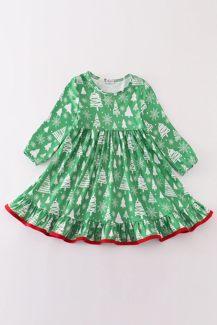 Green Christmas Tree Ruffle Dress