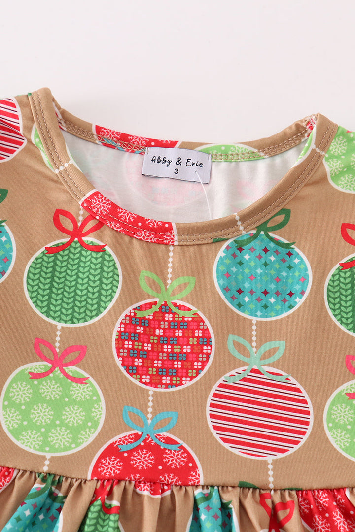 Green Christmas Ornaments Print Dress