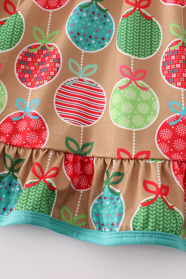 Green Christmas Ornaments Print Dress