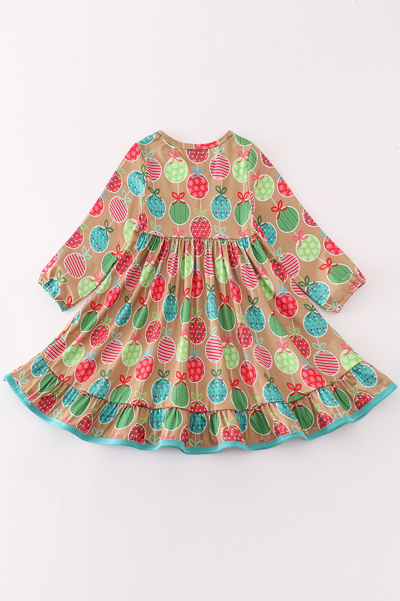 Green Christmas Ornaments Print Dress