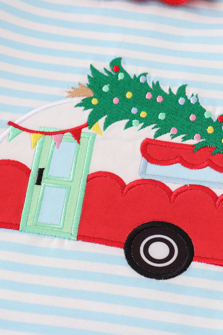 Blue Christmas Camper Van Applique Girl Set