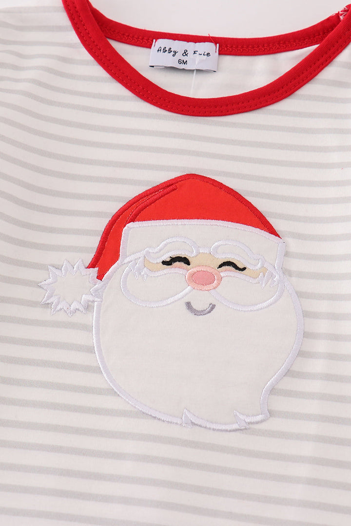 Red Christmas Santa Claus Applique Stripe Girl Romper