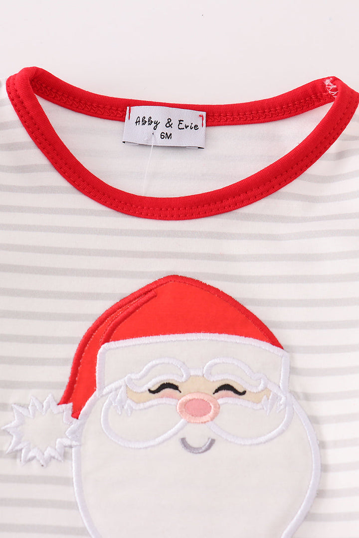 Red Christmas Santa Claus Applique Stripe Girl Bloomer Set