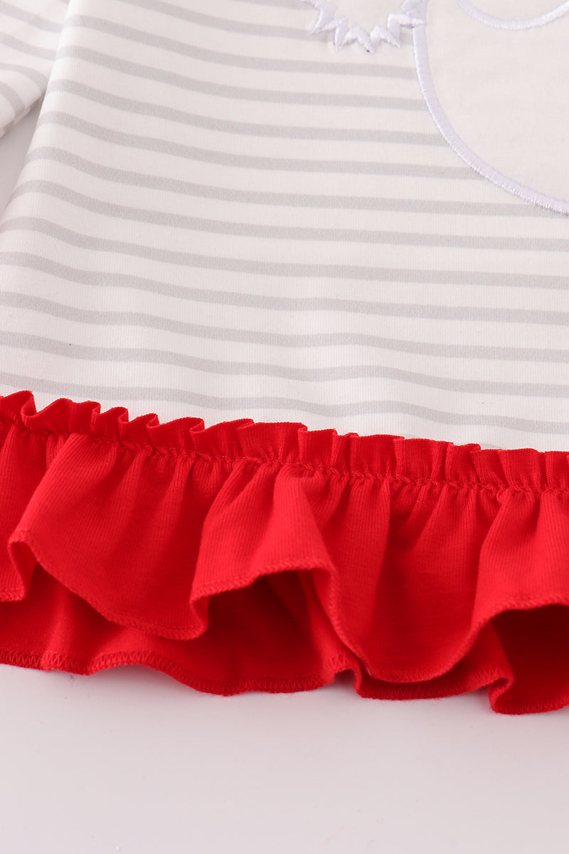 Red Christmas Santa Claus Applique Stripe Girl Bloomer Set