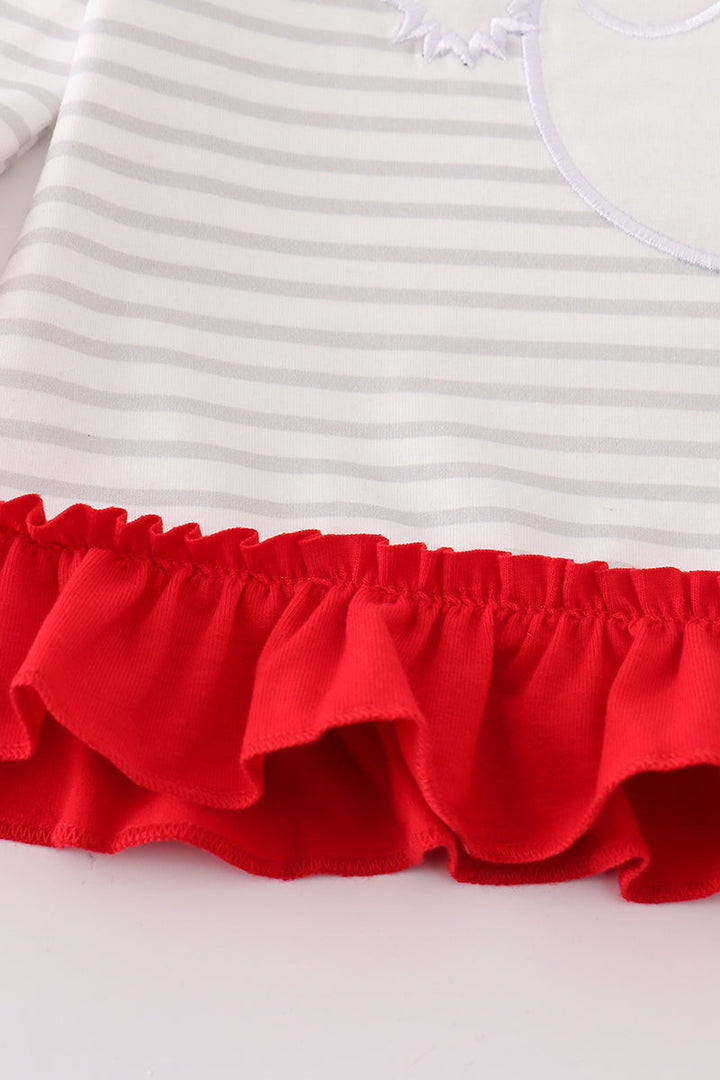 Red Christmas Santa Claus Applique Stripe Girl Bloomer Set