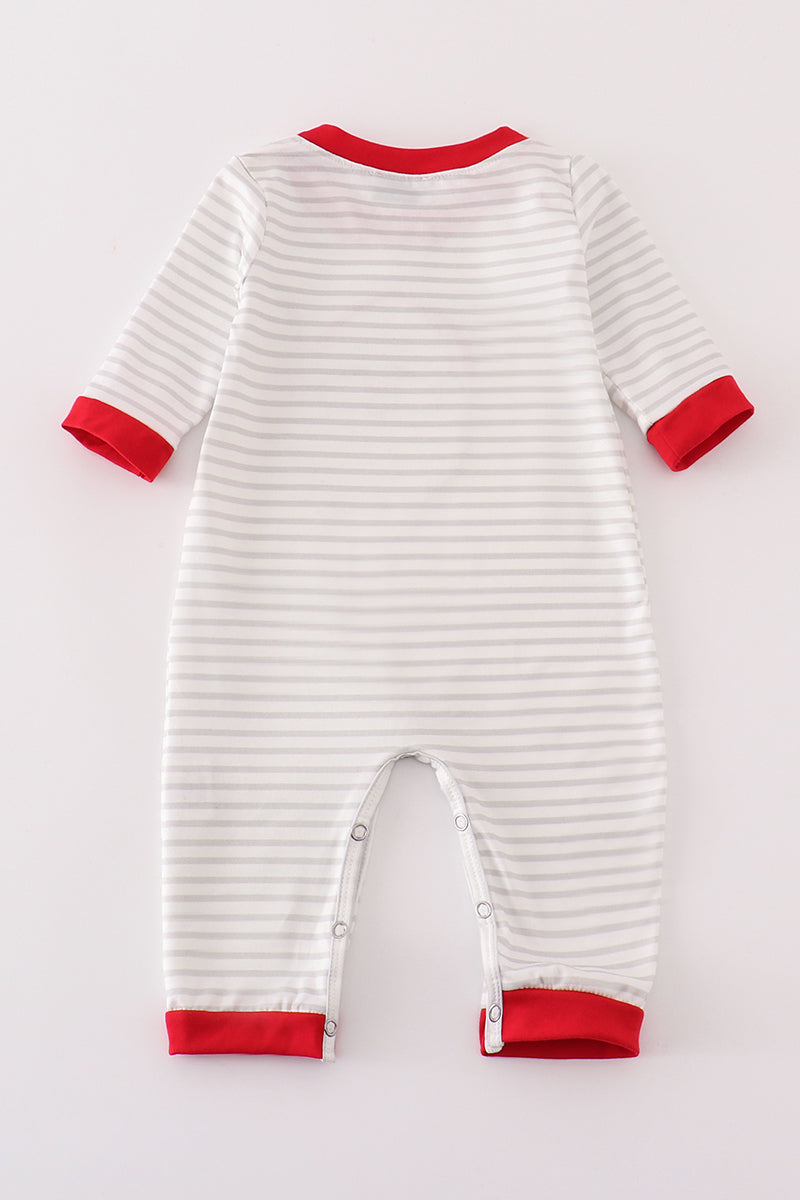 Red Christmas Santa Claus Applique Stripe Boy Romper