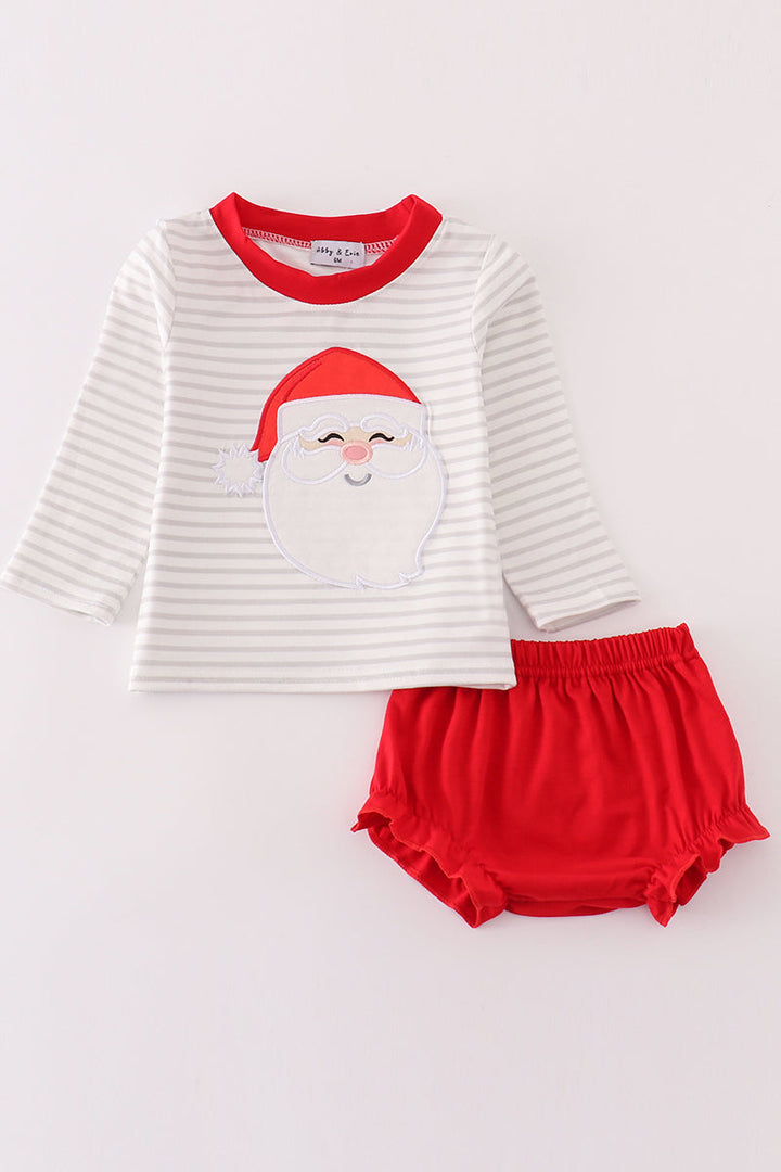 Red Christmas Santa Claus Applique Stripe Boy Bloomer Set