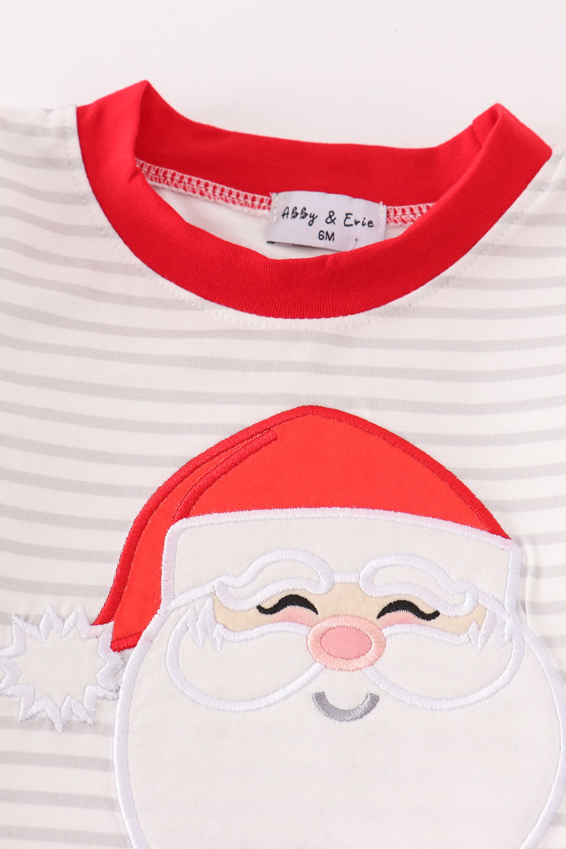 Red Christmas Santa Claus Applique Stripe Boy Bloomer Set