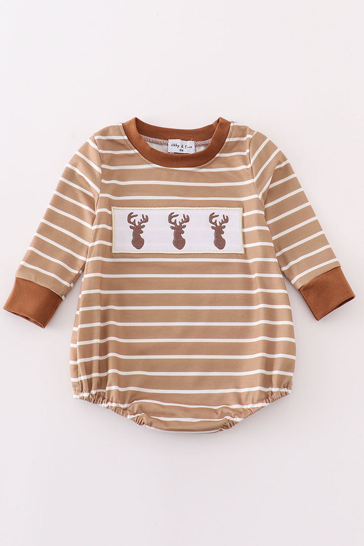 Brown Stripe Antler Embroidery Boy Bubble