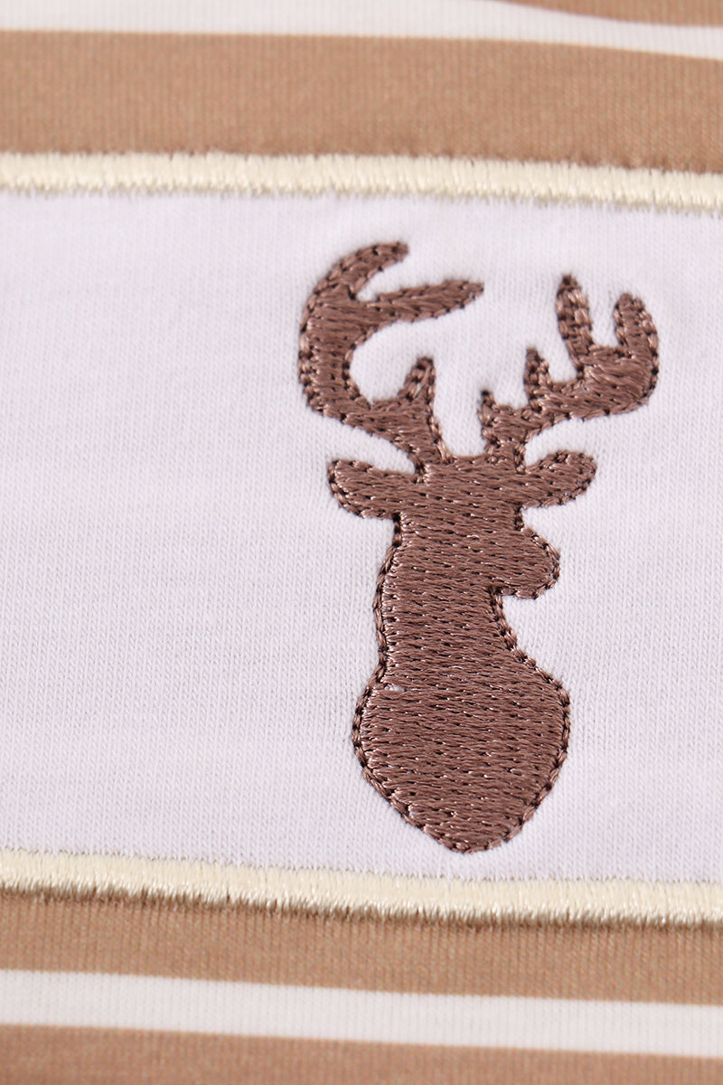 Brown Stripe Antler Embroidery Boy Bubble