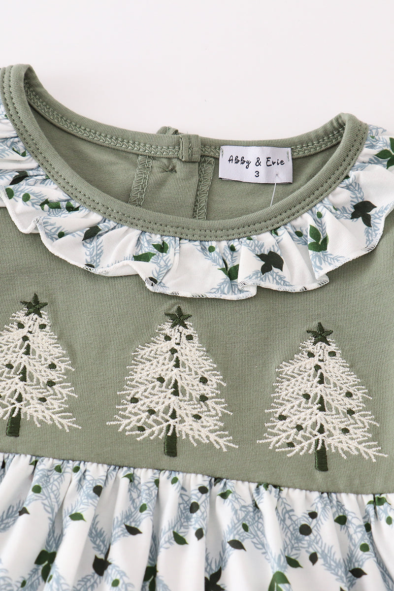 Sage Christmas Tree Embroidery Girl Set