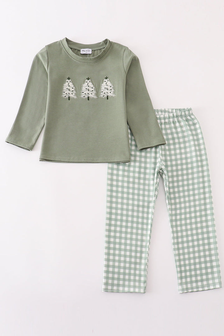 Sage Christmas Tree Embroidery Boy Set