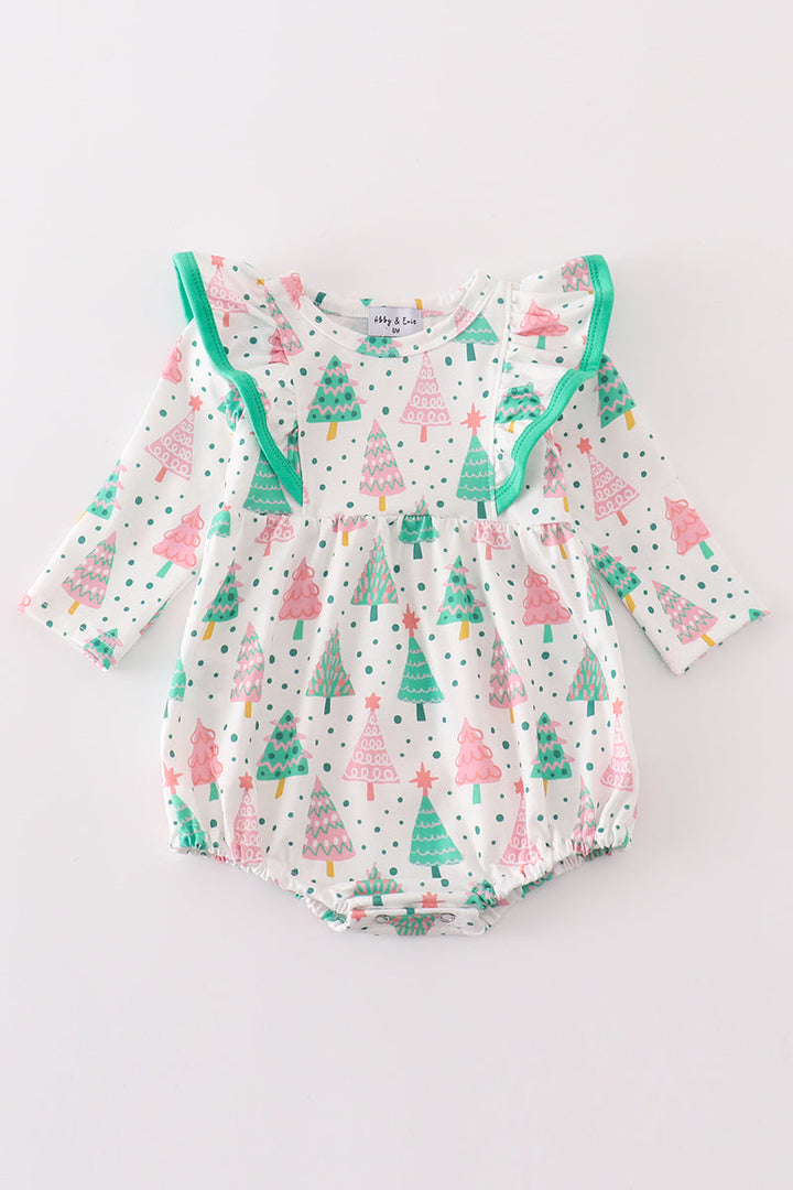 Green Christmas Tree Print Ruffle Bubble