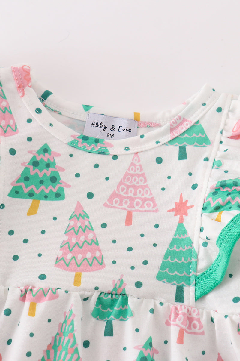 Green Christmas Tree Print Ruffle Bubble