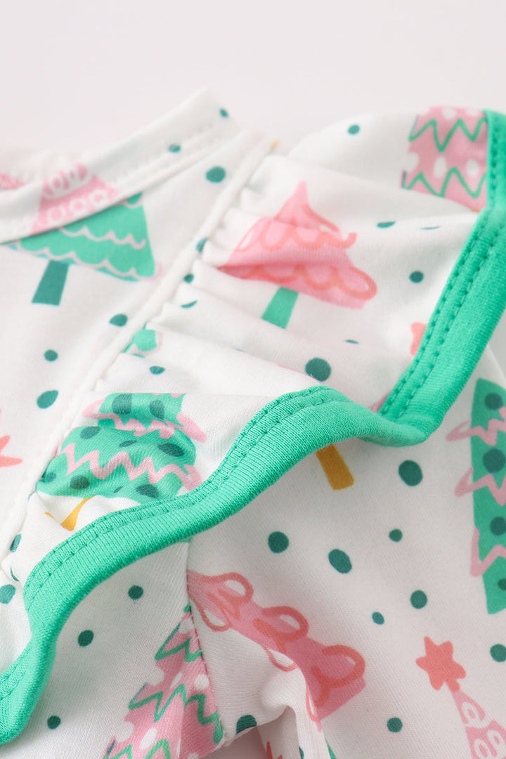 Green Christmas Tree Print Ruffle Bubble