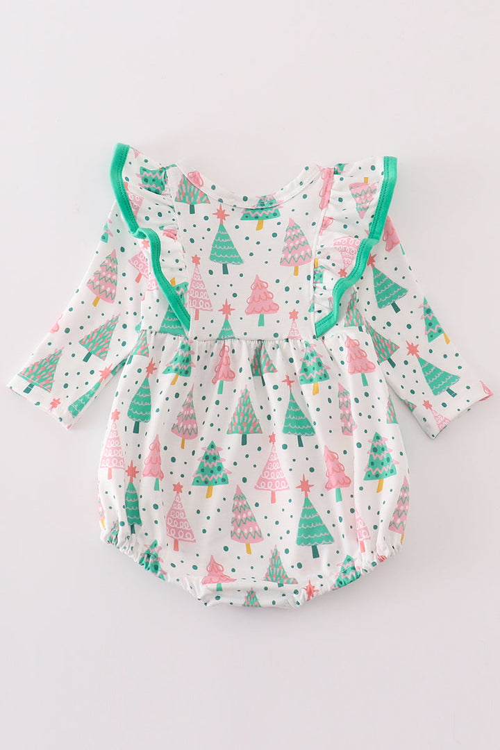 Green Christmas Tree Print Ruffle Bubble