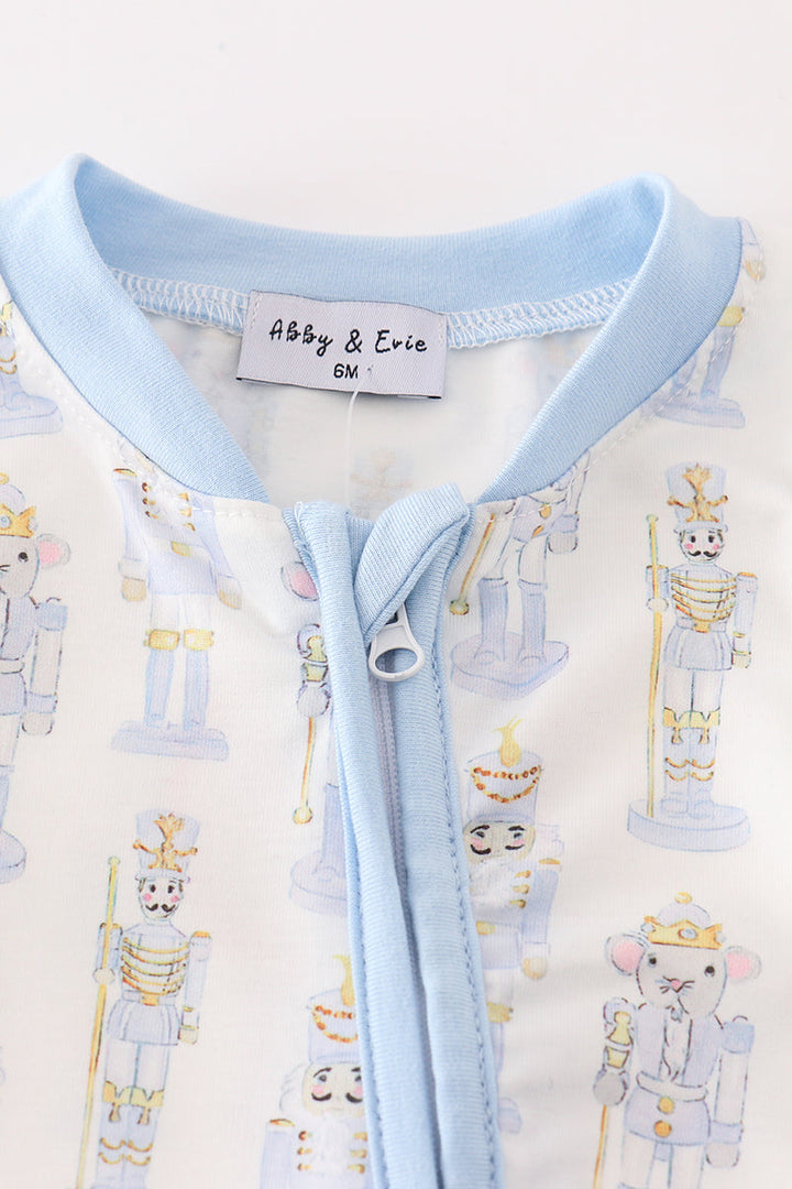 Blue Nutcracker Print Zip Boy Romper