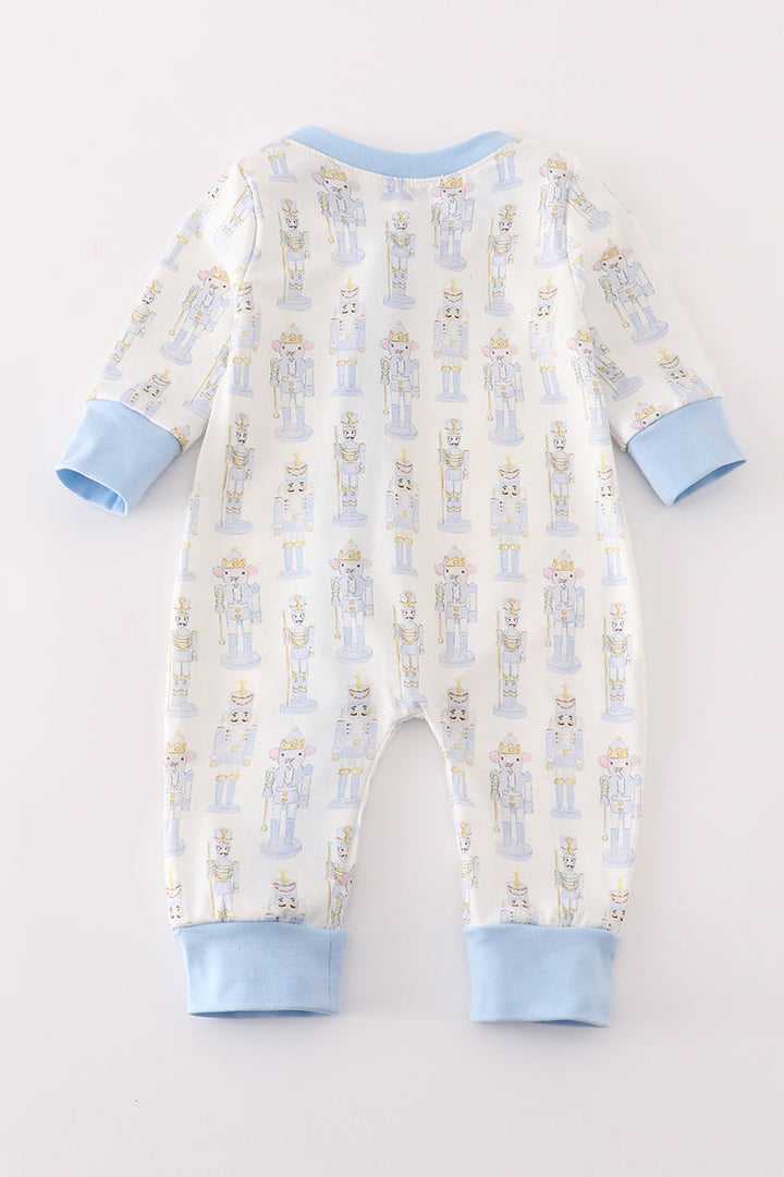 Blue Nutcracker Print Zip Boy Romper