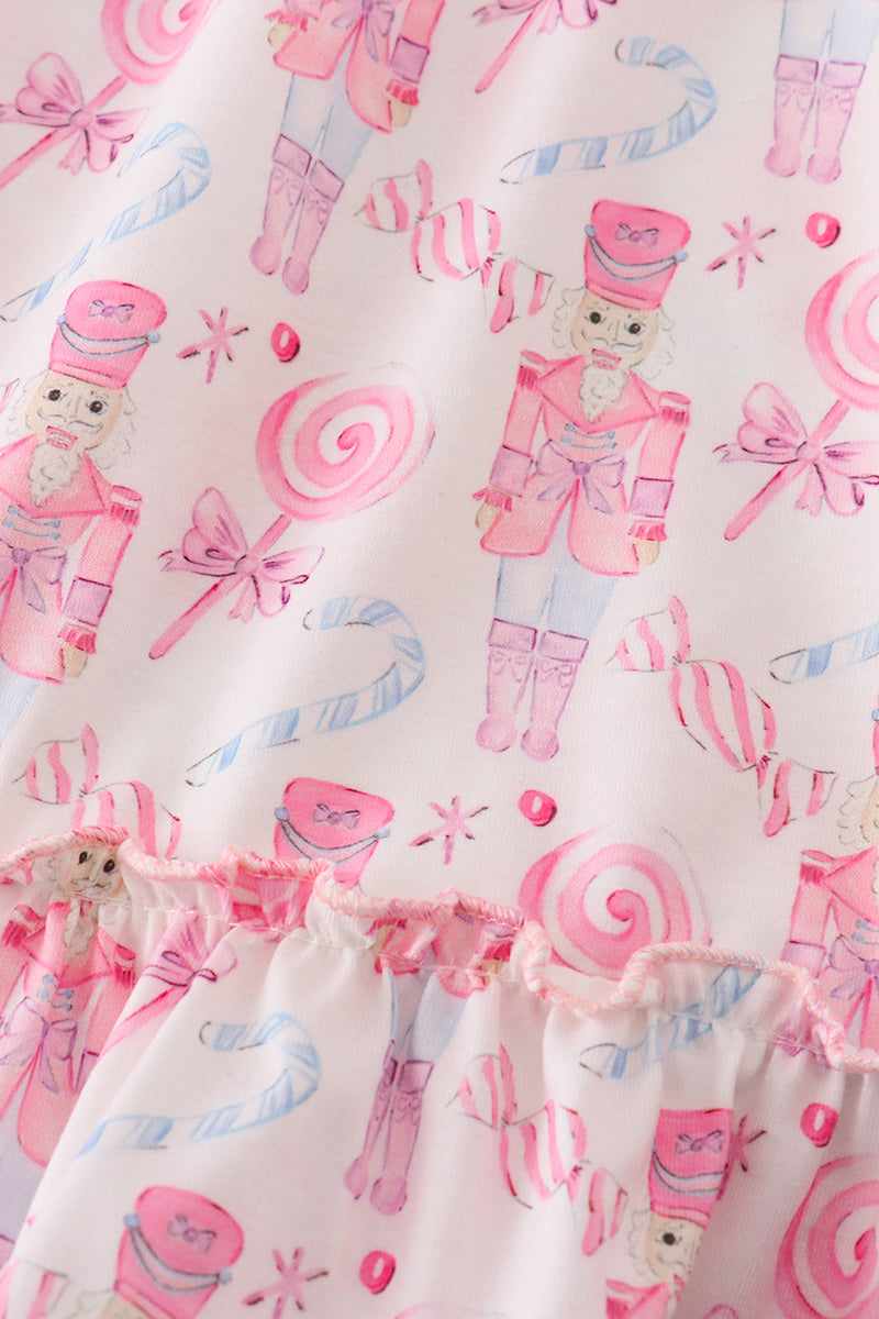 Pink Nutcracker Print Girl Ruffle Gown