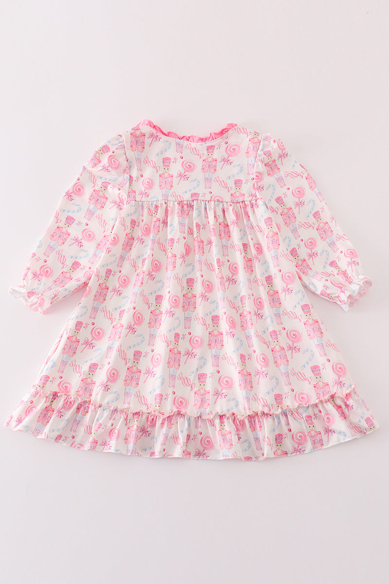 Pink Nutcracker Print Girl Ruffle Gown